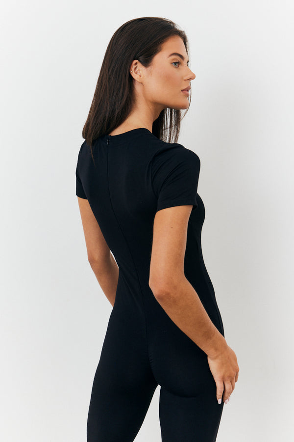 In The Style In The Style Sculpting Short Sleeve Wide Leg Jumpsuit Black
