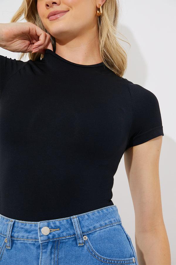 In The Style In The Style Seamless Crew Neck Snatched Shapewear Bodysuit Black