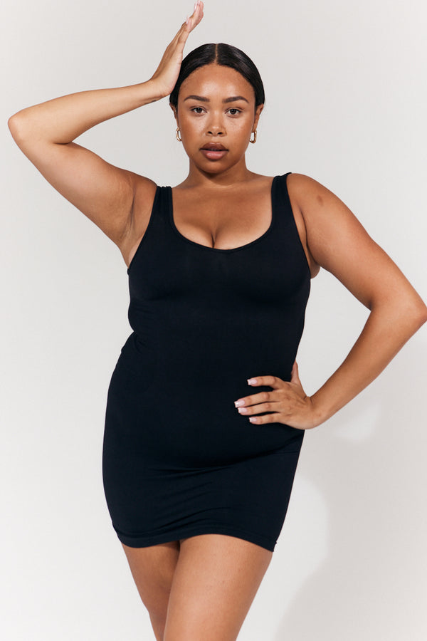 In The Style In The Style Seamless Plunge Neck Snatched Shapewear Mini Dress Black