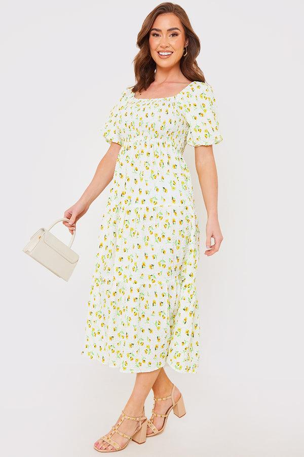 In The Style In The Style Seersucker Floral Milkmaid Midaxi Dress White