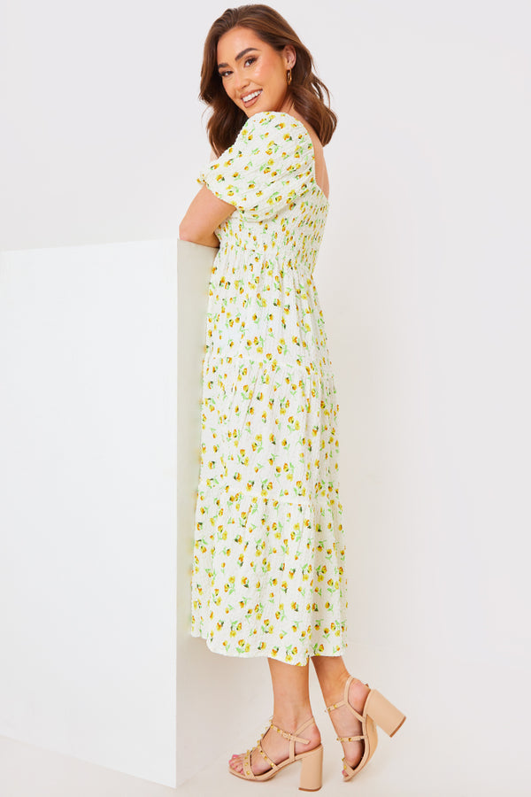In The Style In The Style Seersucker Floral Milkmaid Midaxi Dress White