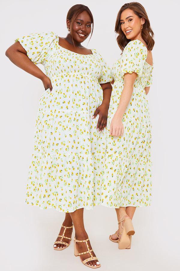 in the style In the Style Seersucker Floral Milkmaid Midaxi Dress White