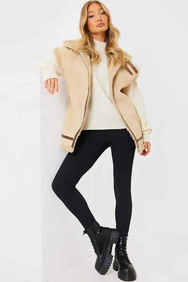 In The Style In The Style Shearling Sleeveless Aviator Gilet Camel