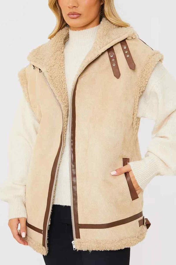 In The Style In The Style Shearling Sleeveless Aviator Gilet Camel