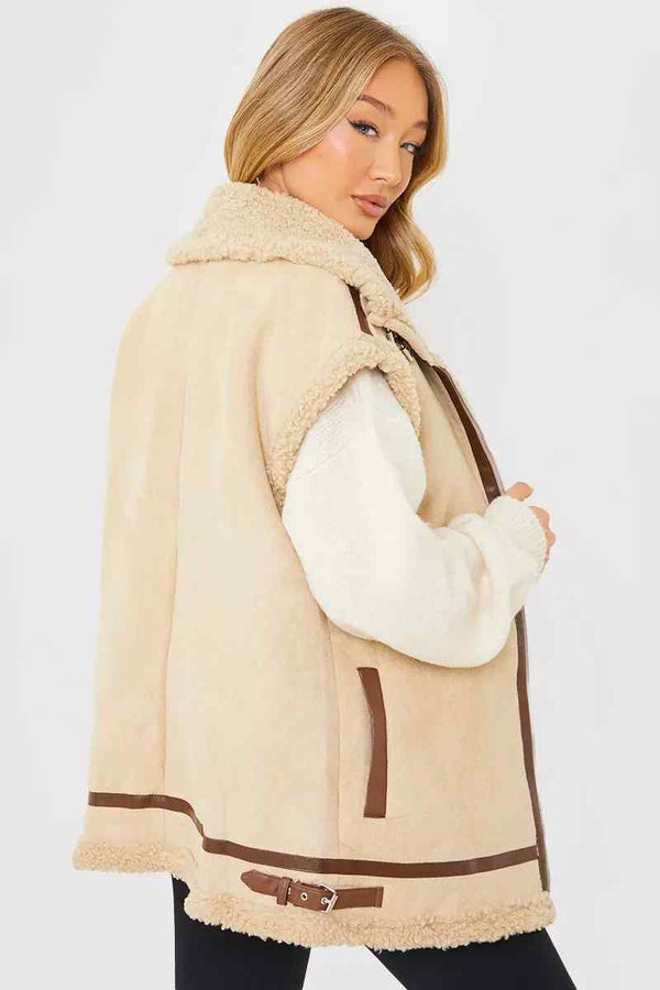 In The Style In The Style Shearling Sleeveless Aviator Gilet Camel