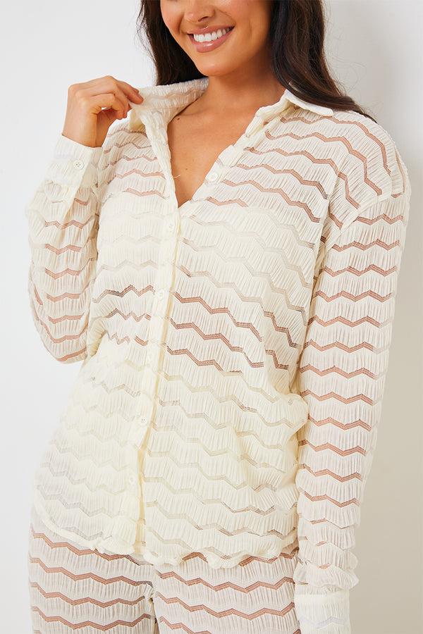 In The Style In The Style Sheered Chevron Oversized Shirt Cream