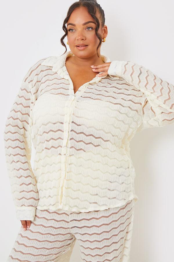 In The Style In The Style Sheered Chevron Oversized Shirt Cream