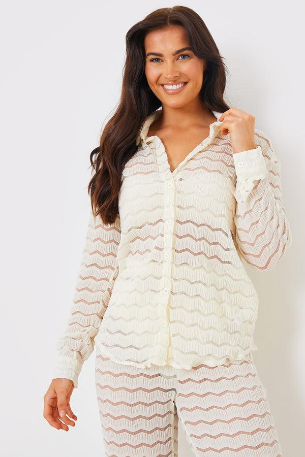 in the style In the Style Sheered Chevron Oversized Shirt Cream