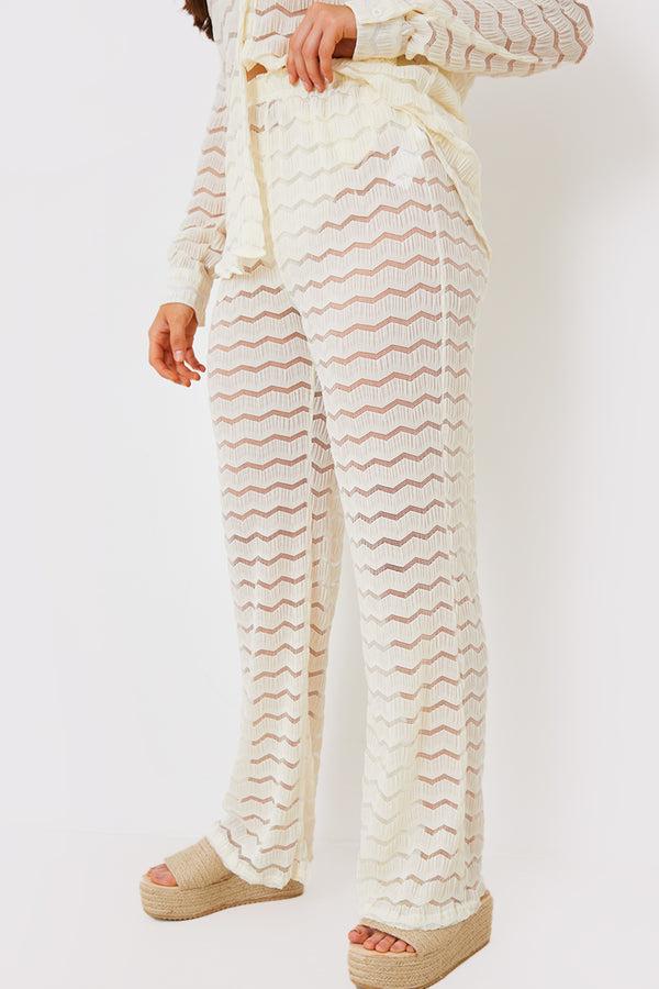 In The Style In The Style Sheered Chevron Wide Leg Trousers Cream