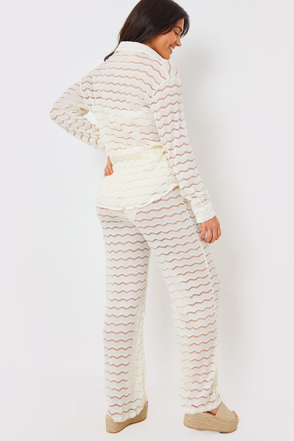 In The Style In The Style Sheered Chevron Wide Leg Trousers Cream