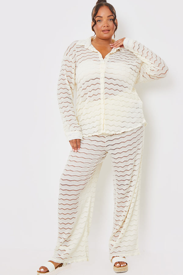 In The Style In The Style Sheered Chevron Wide Leg Trousers Cream