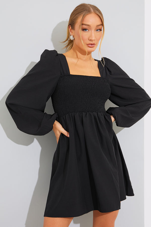 In The Style In The Style ShirBodice Long Sleeve Mini Dress Black