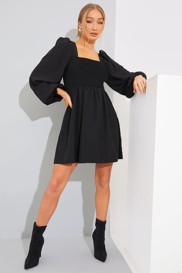 In The Style In The Style ShirBodice Long Sleeve Mini Dress Black
