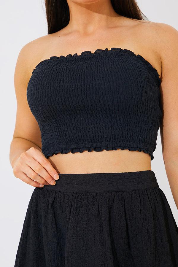 In The Style In The Style Shirred Bandeau Top Black