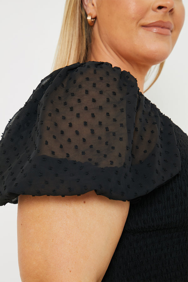 In The Style In The Style Shirred Bodice Dobby Co-Ord Crop Top Black