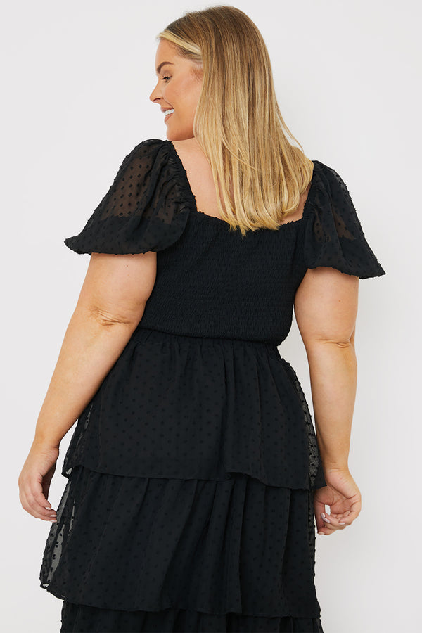 In The Style In The Style Shirred Bodice Dobby Co-Ord Crop Top Black