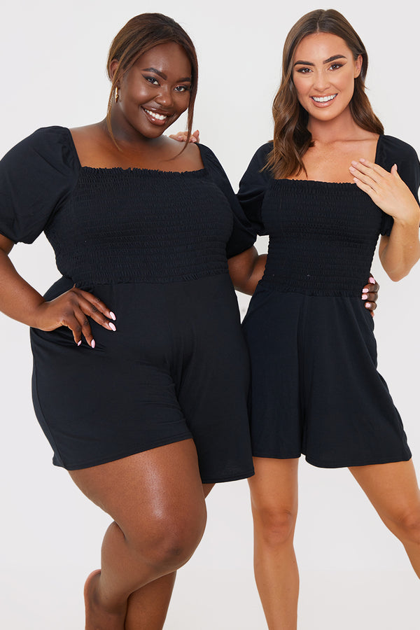 In The Style In The Style Shirred Bodice Playsuit Black