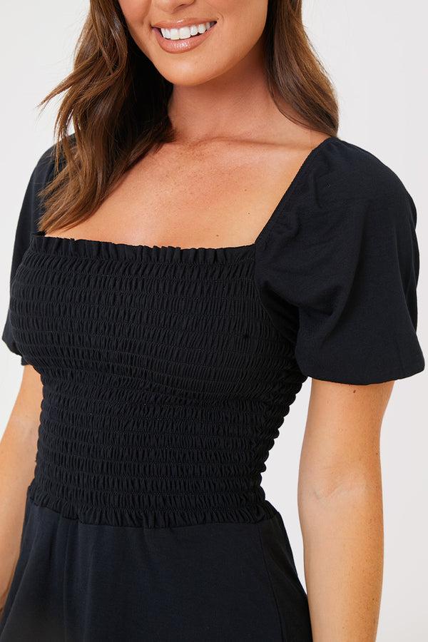 In The Style In The Style Shirred Bodice Playsuit Black