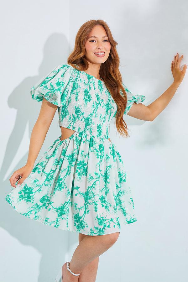 In The Style In The Style Shirred Bust Mini Dress Green