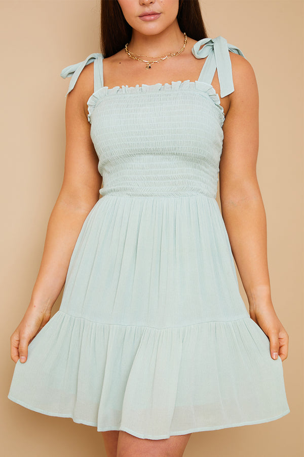 In The Style In The Style Shirred Bust Tie Strap Mini Dress Green