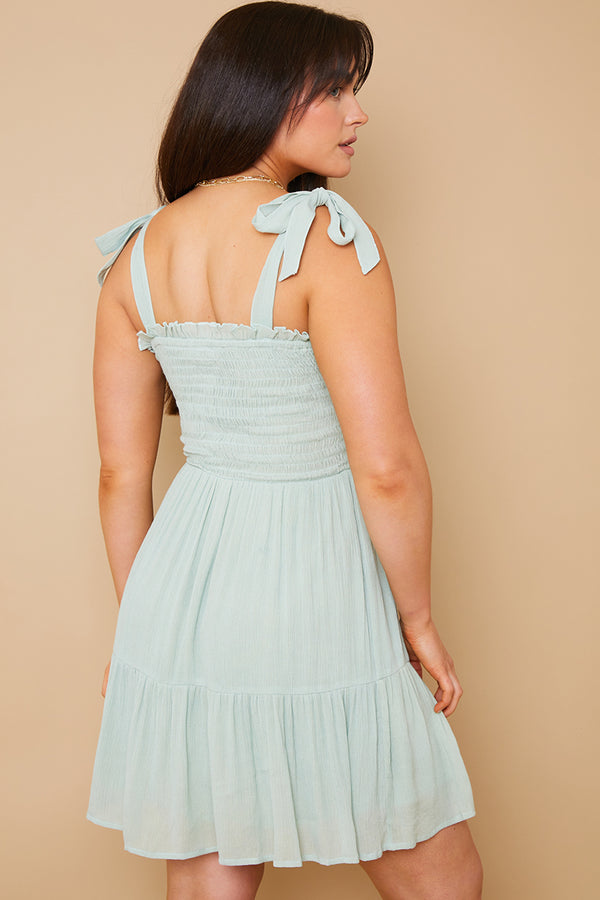 In The Style In The Style Shirred Bust Tie Strap Mini Dress Green