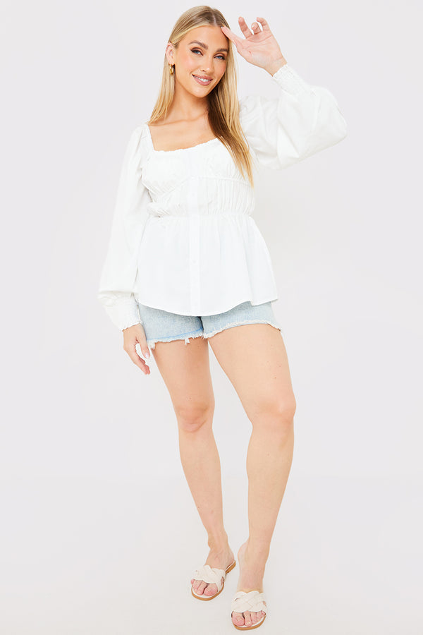 In The Style In The Style Shirred Button Down Blouse White