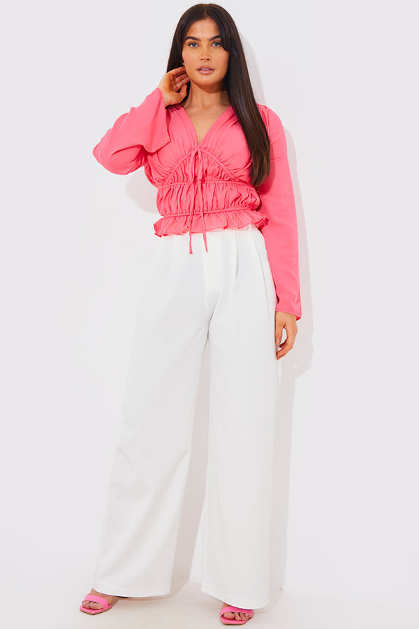 In The Style In The Style Shirred Detail Blouse Pink