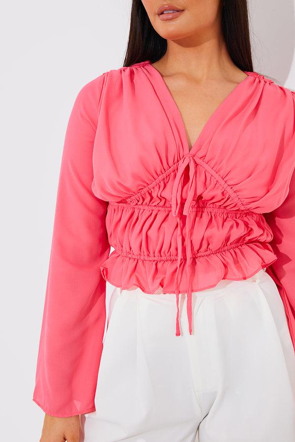 In The Style In The Style Shirred Detail Blouse Pink