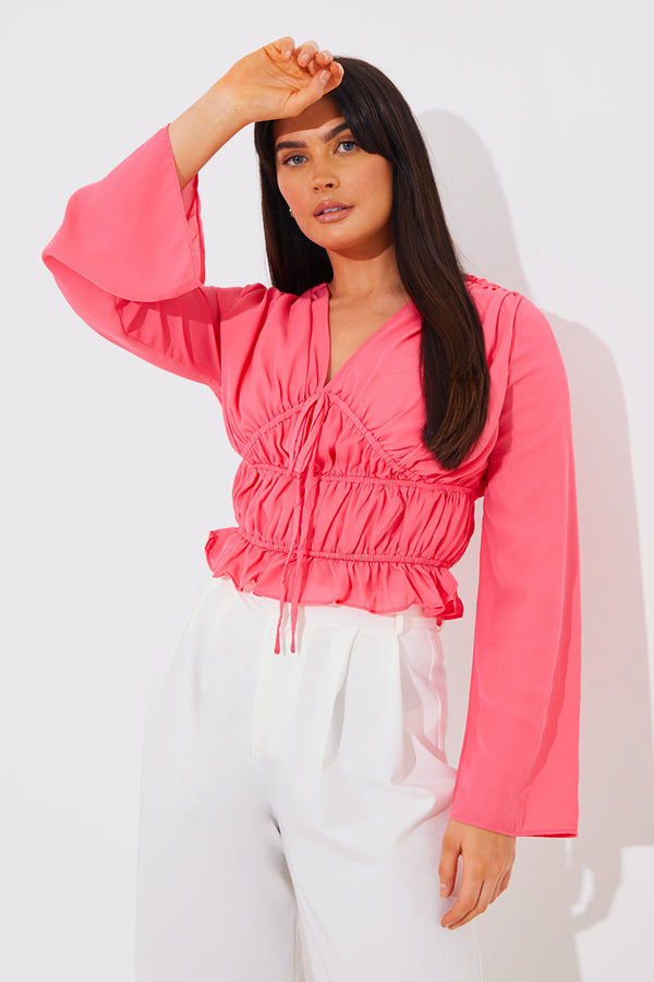 in the style In the Style Shirred Detail Blouse Pink
