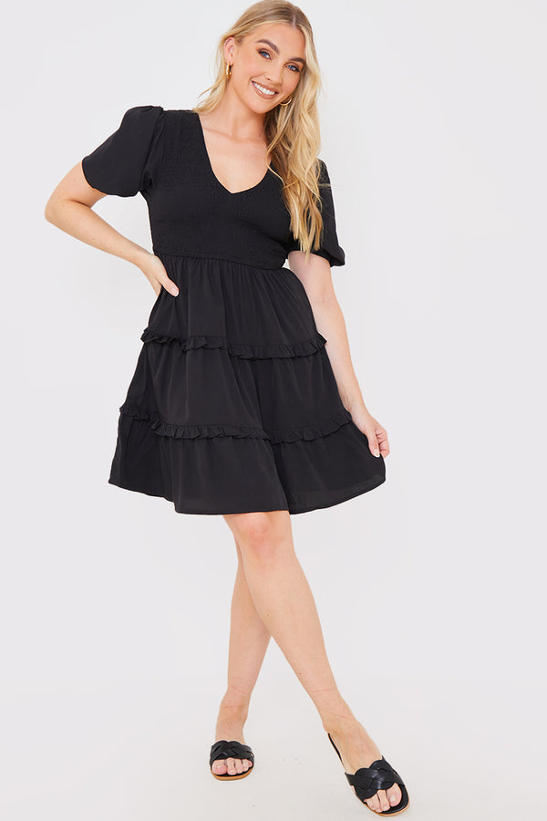 in the style In the Style Shirred Smock Dress Black