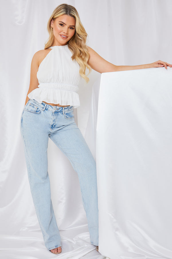 In The Style In The Style Shirred Waist Crop Top White