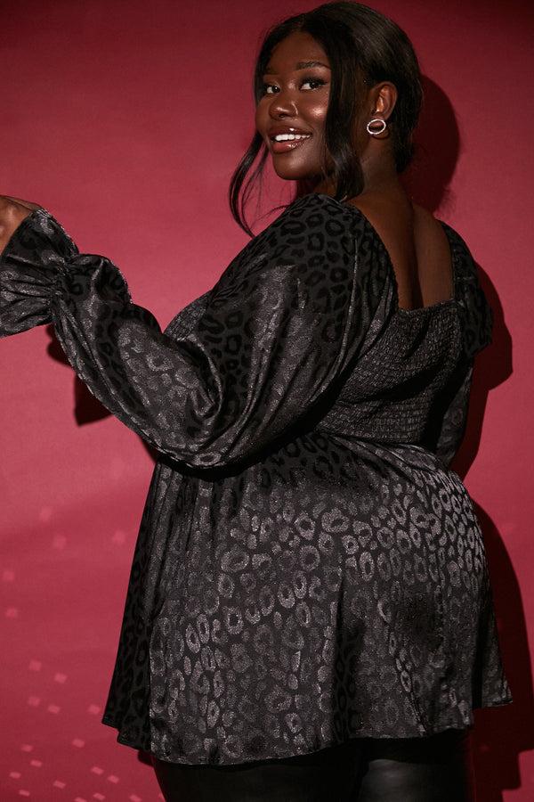 In The Style In The Style Shirred Waist Long Sleeve Top Black