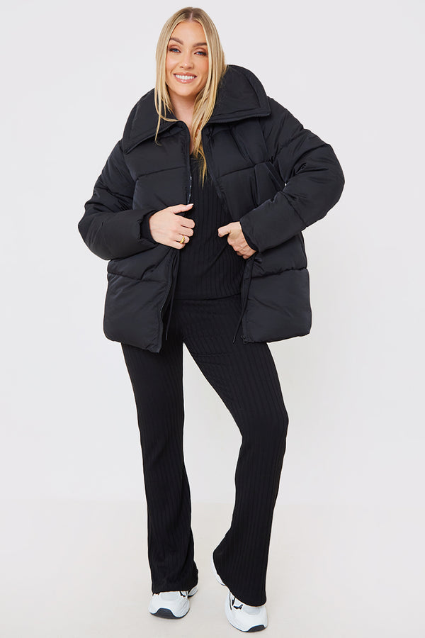 In The Style In The Style Short Puffer Drawstring Coat Black