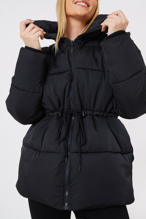 In The Style In The Style Short Puffer Drawstring Coat Black