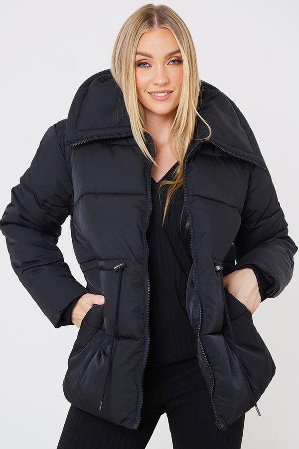 in the style In the Style Short Puffer Drawstring Coat Black