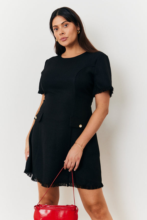In The Style In The Style Short Sleeve Boucle Mini Dress Black