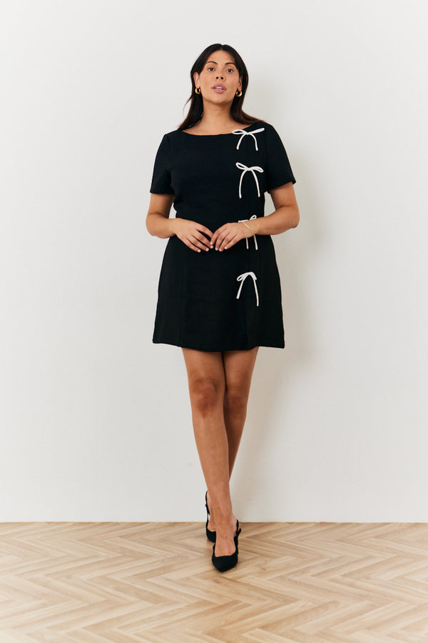 in the style In The Style Short Sleeve Bow Mini Dress Black