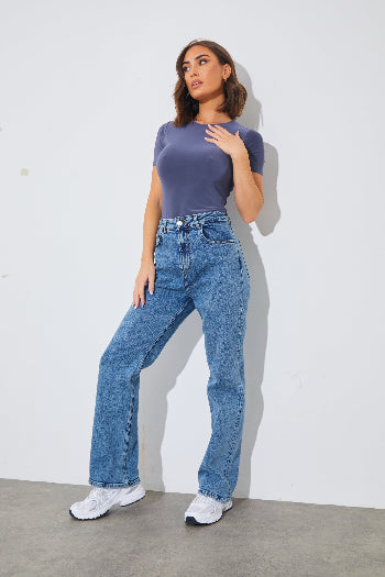 In The Style In The Style Short Sleeve Double Layer Slinky Bodysuit Grey