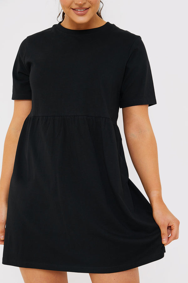 In The Style In The Style Short Sleeve Mini Smock Dress Black