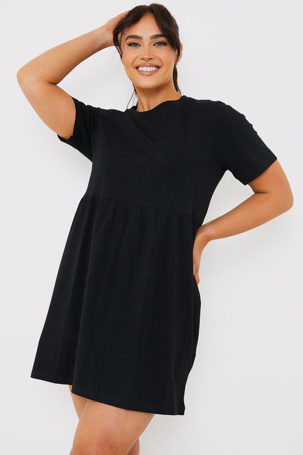 in the style In the Style Short Sleeve Mini Smock Dress Black