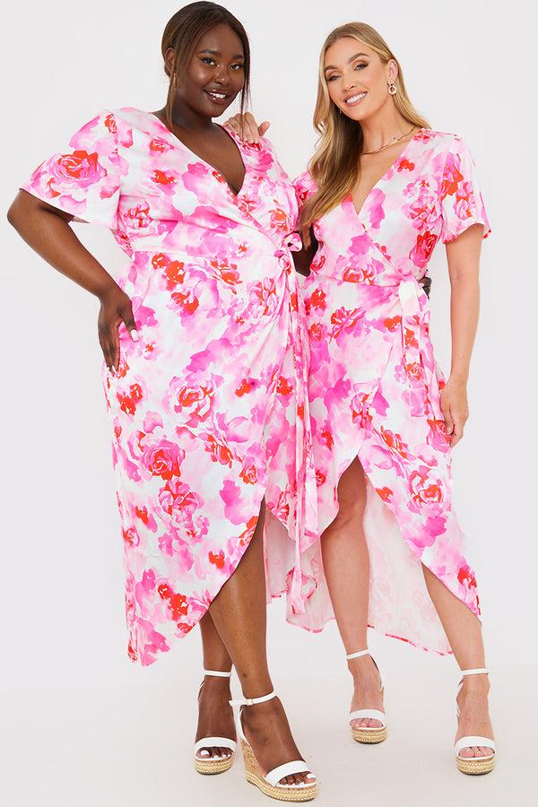 In The Style In The Style Short Sleeve Satin Wrap Belted Midaxi Dress Multi