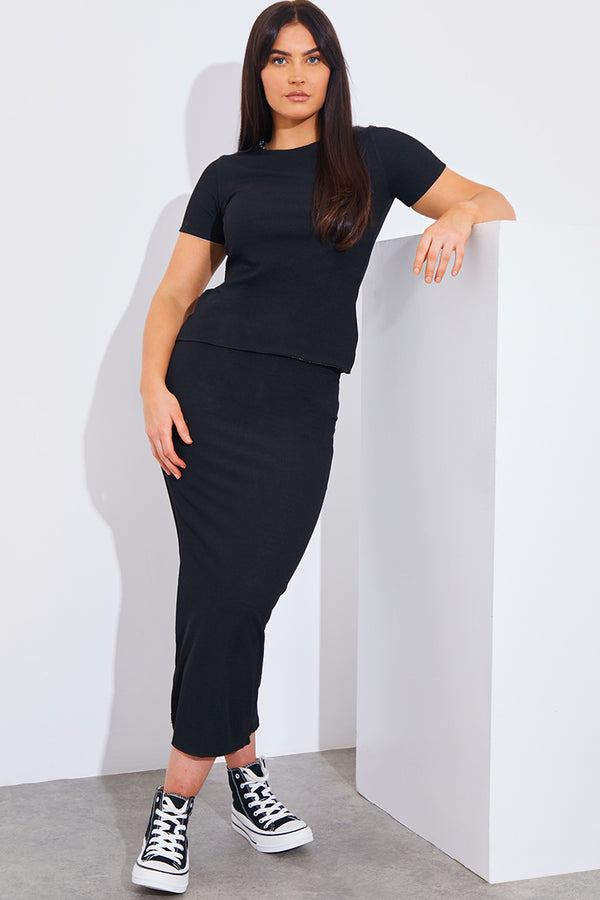 In The Style In The Style Short Sleeve Stripe Reversible Co-Ord Top Black