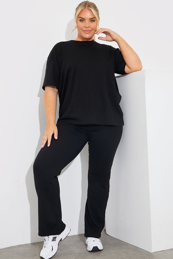 In The Style In The Style Short Sleeve T Shirt And Flare Leg Trouser Set Black