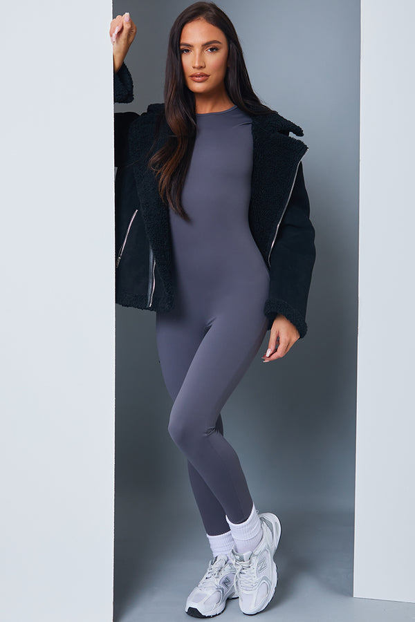 In The Style In The Style Short Sleeve Unitard Charcoal