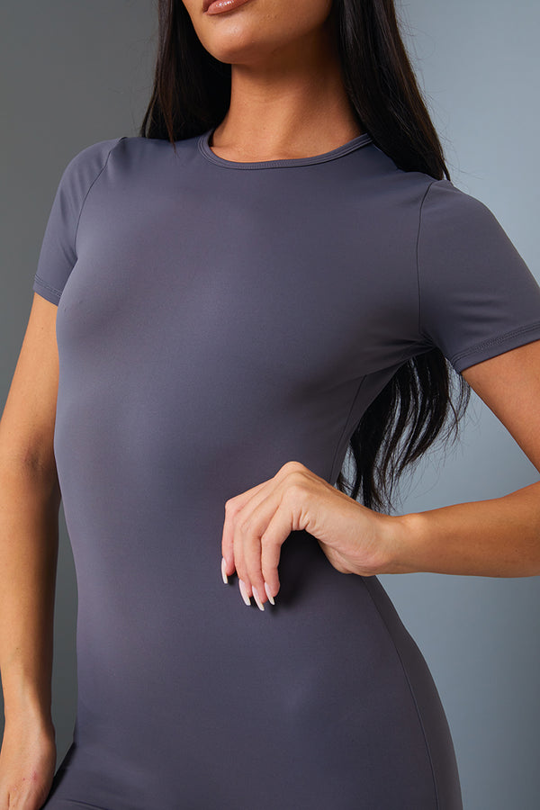 In The Style In The Style Short Sleeve Unitard Charcoal