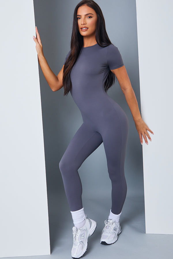 in the style In the Style Short Sleeve Unitard Charcoal