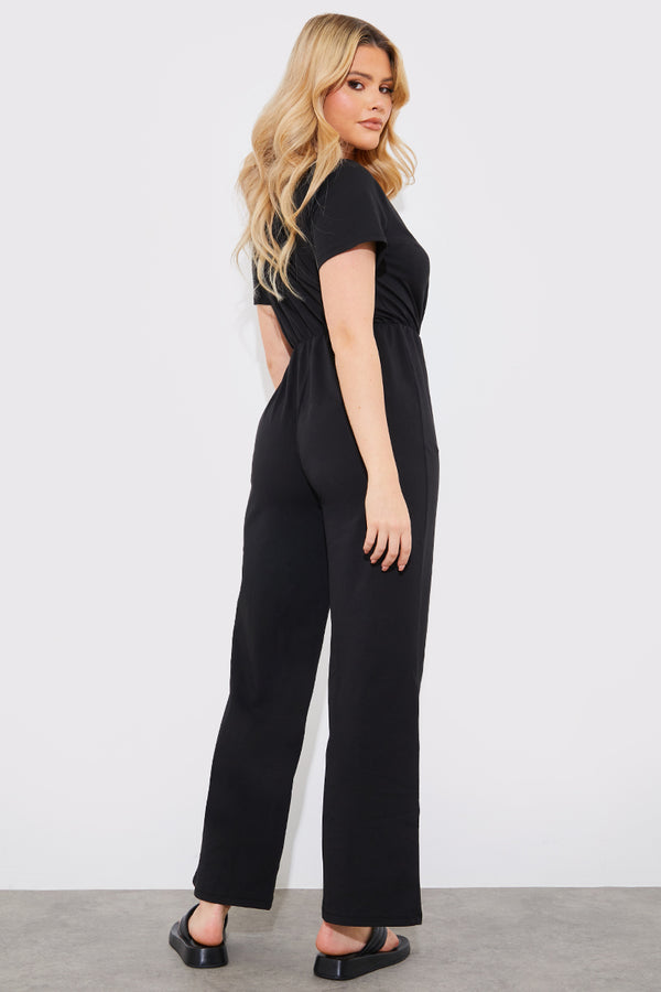 In The Style In The Style Short Sleeve Wrap Wide Leg Jumpsuit Grey