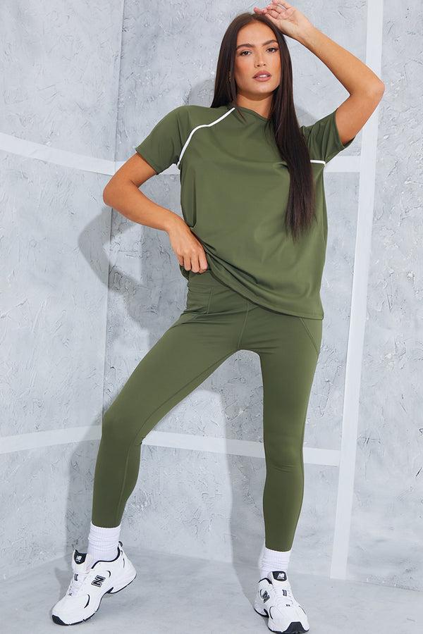 in the style In the Style Side Pocket Gym Leggings Khaki