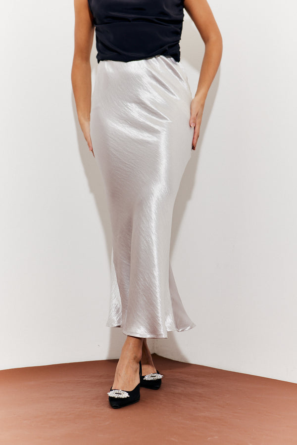 In The Style In The Style Silver Satin Midaxi Skirt Silver