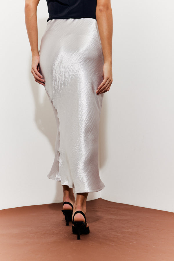 In The Style In The Style Silver Satin Midaxi Skirt Silver